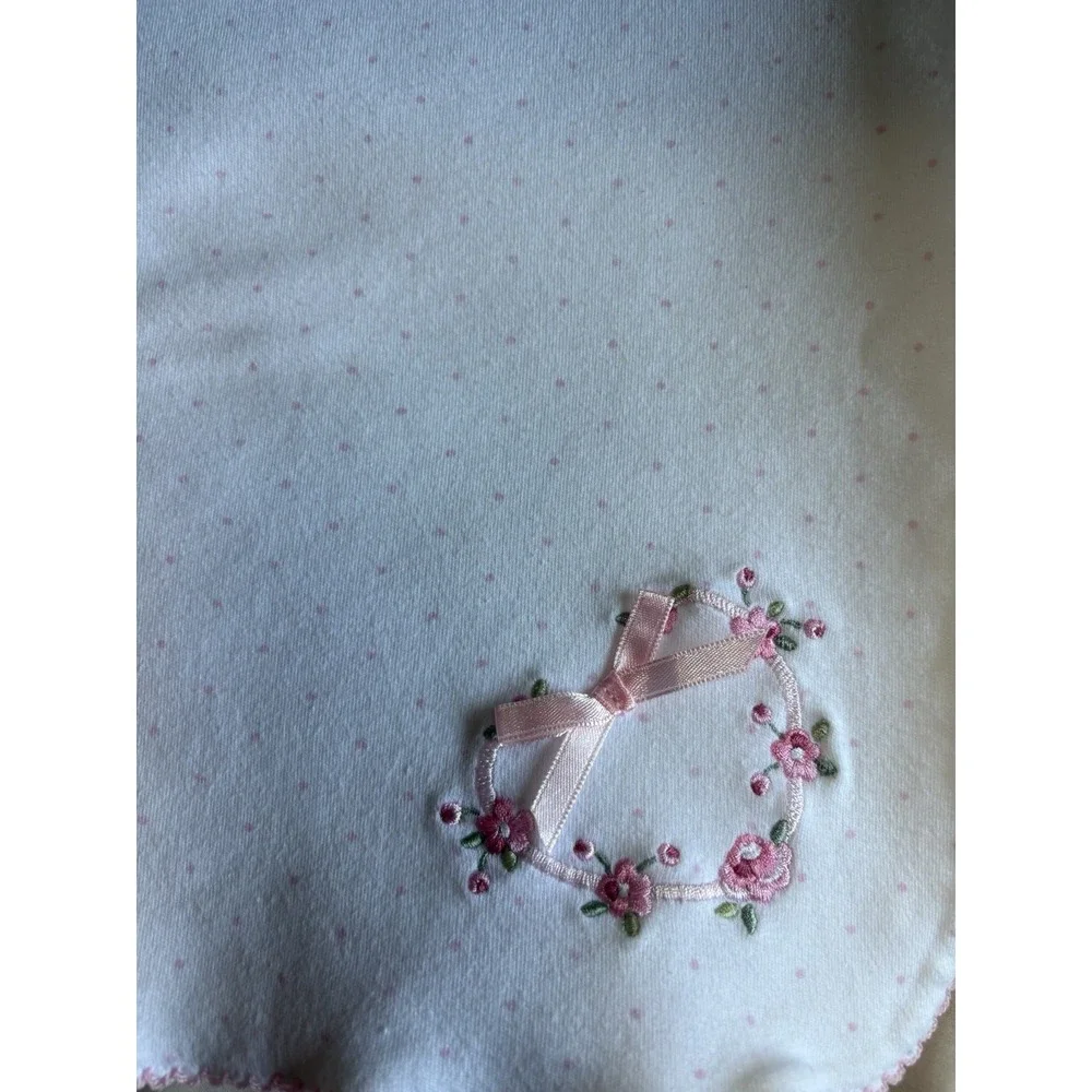 Vitamins Baby Blanket White Pink Floral Wreath Embroidered Cotton Swaddle Lovey